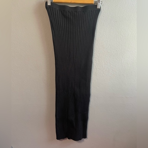 Beige Botany Ribbed Knit Side Lace Up Tube Midi Fitted Black Skirt. Size Small - Picture 3 of 7